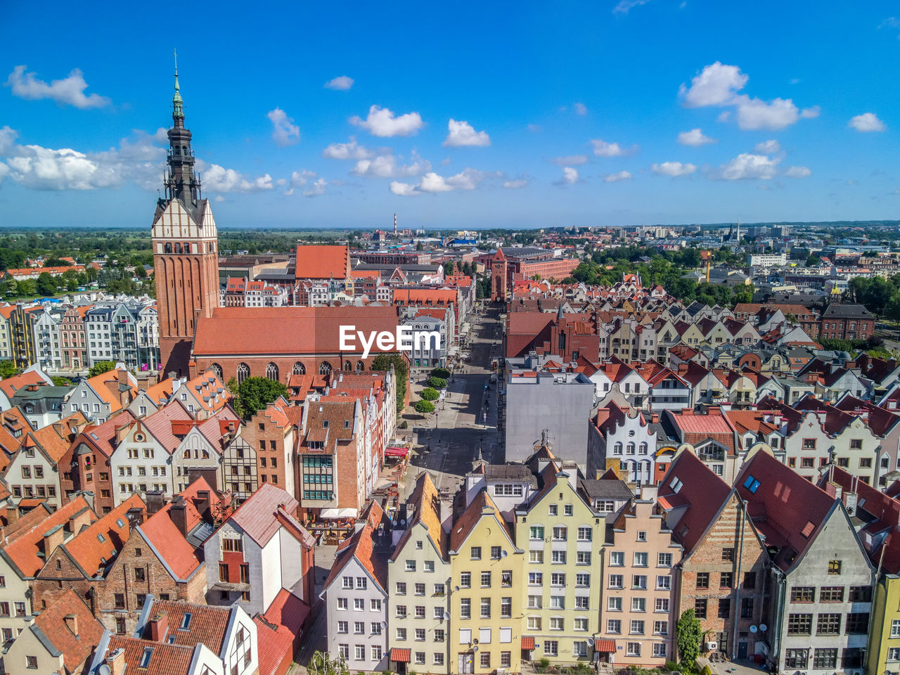 Aerial view of the old town in elblag, poland