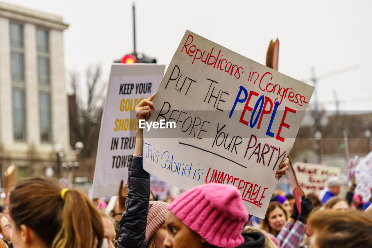 Protestors protesting during  2017 women march