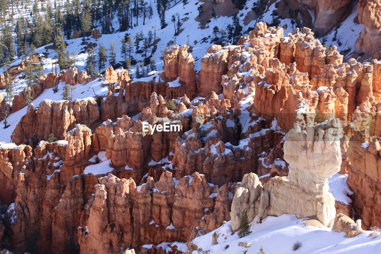 View of rock formations in winter