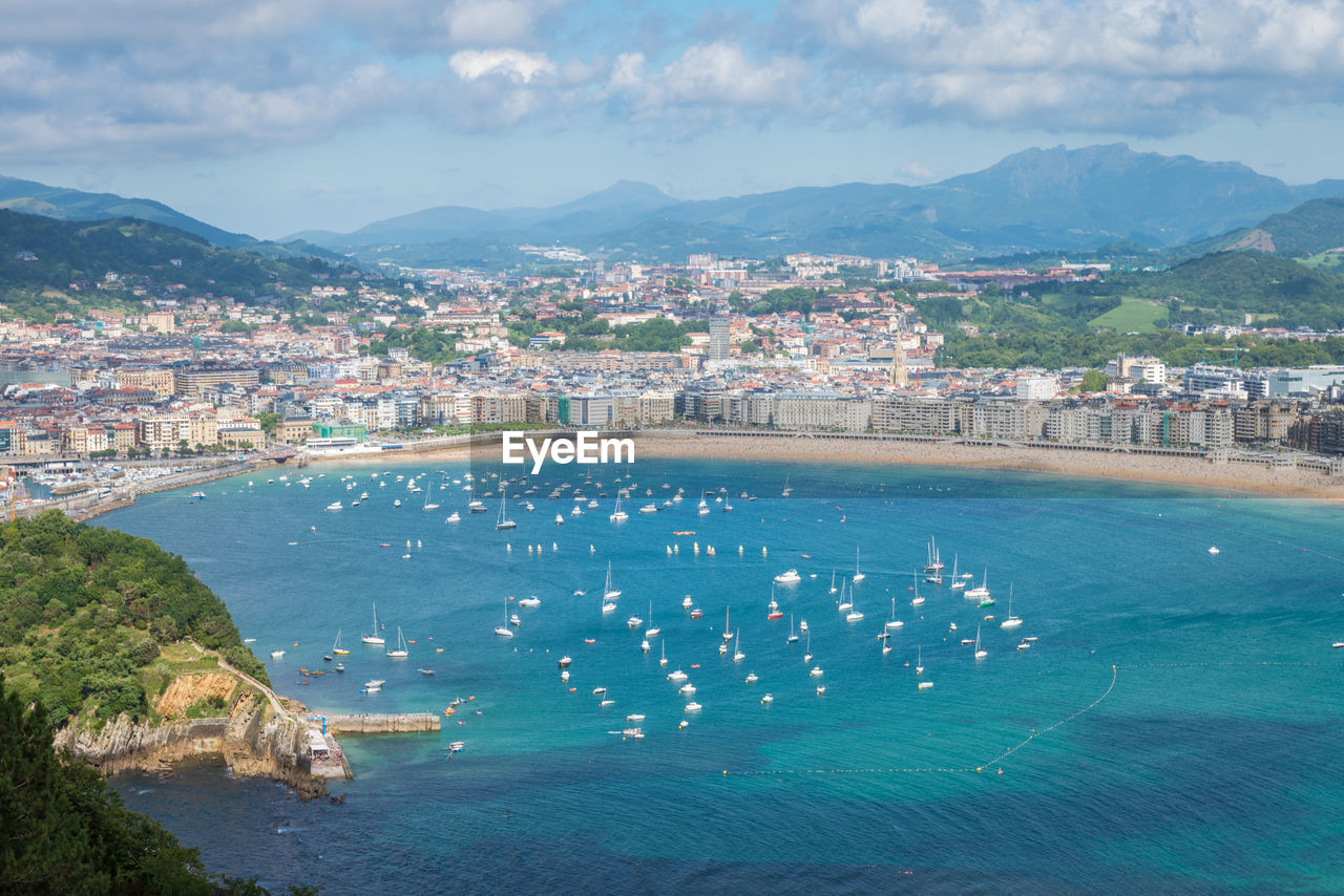 Aerial view of san sebastian, donostia, spain on a beautiful summer day.