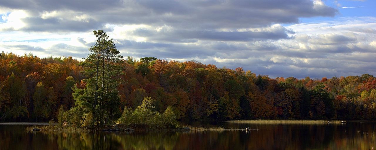 SCENIC VIEW OF LAKE AGAINST CLOUDY SKY