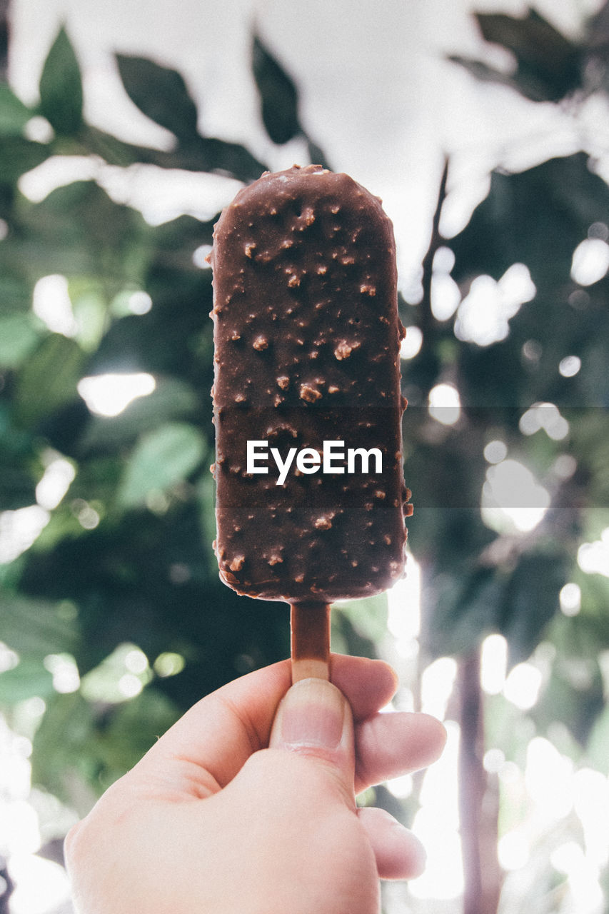 Cropped image of hand holding chocolate ice cream