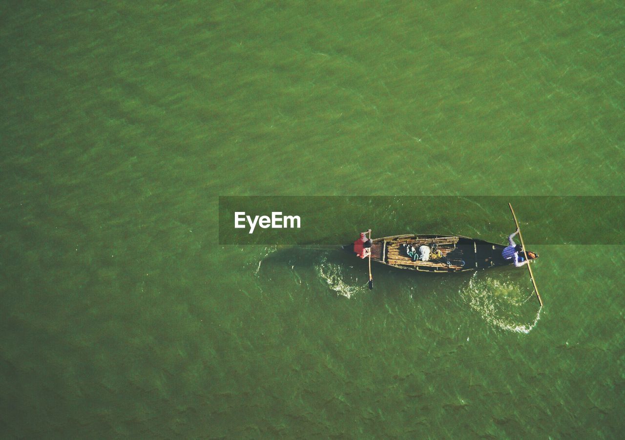 High angle view of people in boat