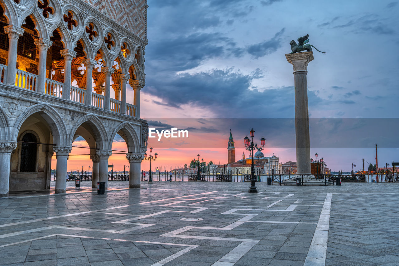 Dramatic sunrise at the piazzetta san marco and the palazza ducale in venice, italy