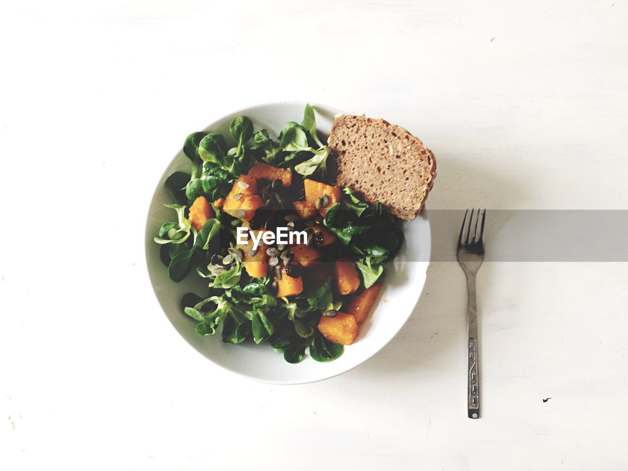 Directly above shot of food in plate on white background