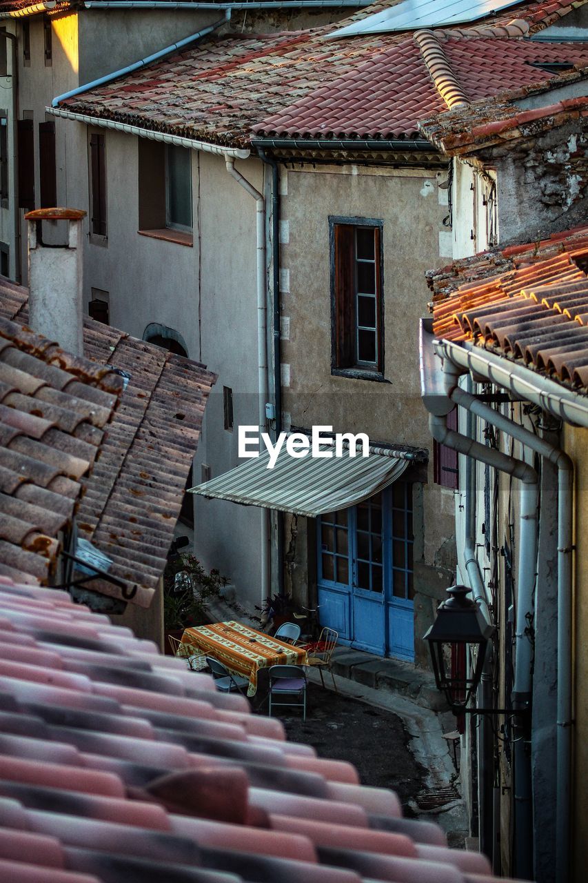 High angle view of buildings in city