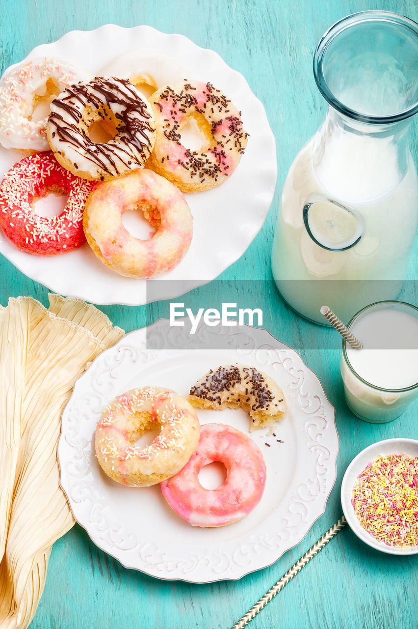 High angle view of breakfast served on table