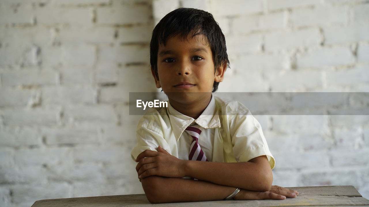 Portrait of happy indian school kids wearing school uniform. skill india concept. education concept.