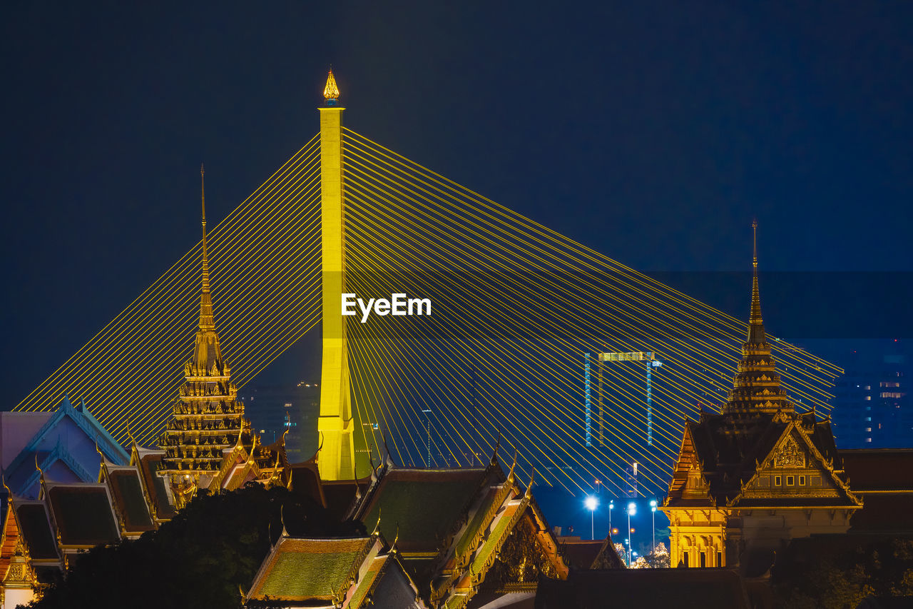 LOW ANGLE VIEW OF ILLUMINATED BUILDING AGAINST CLEAR SKY