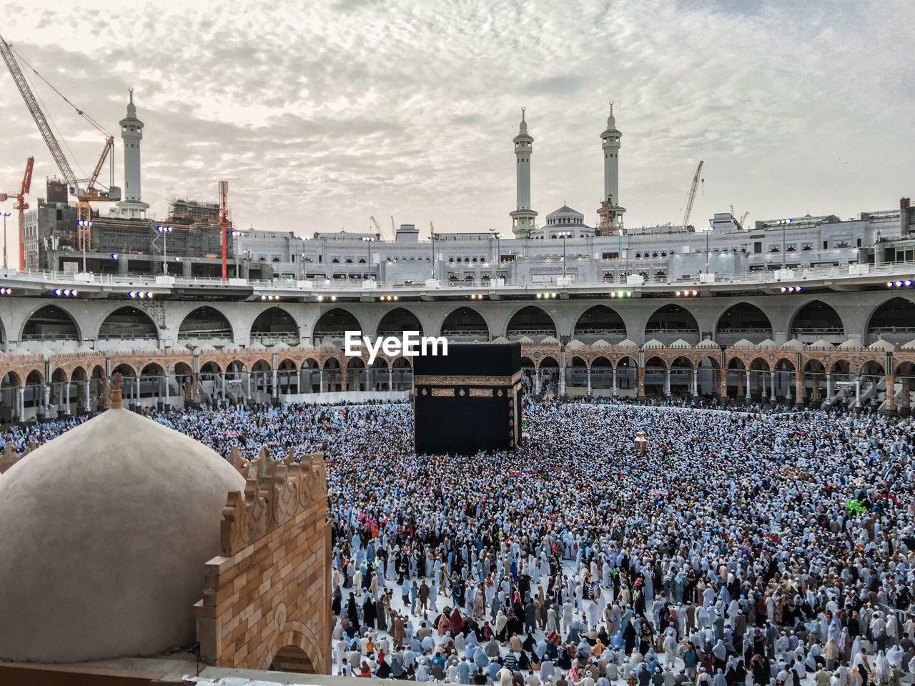 High angle view of people at mosque