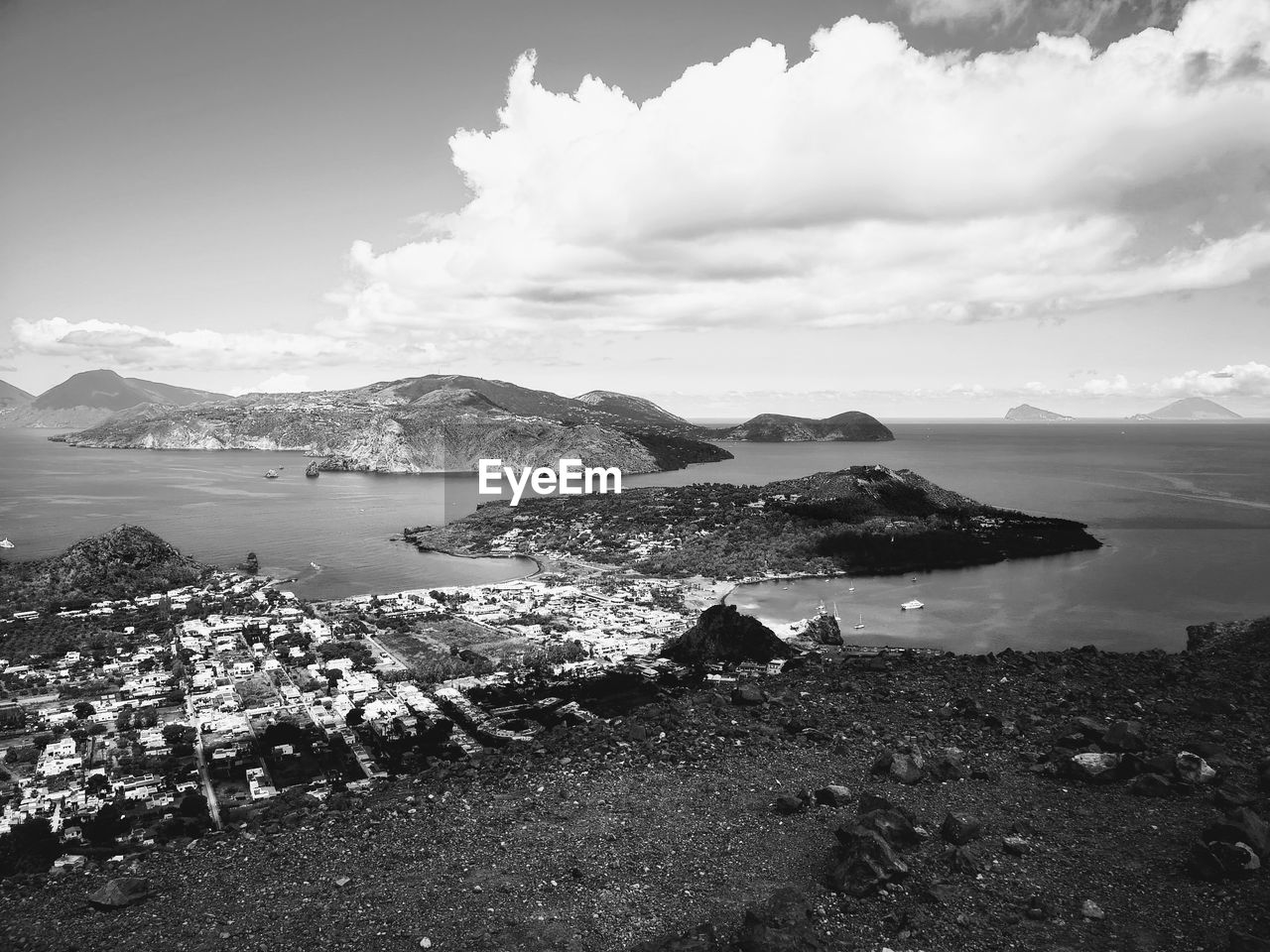 Scenic view of eolian islanda and sky