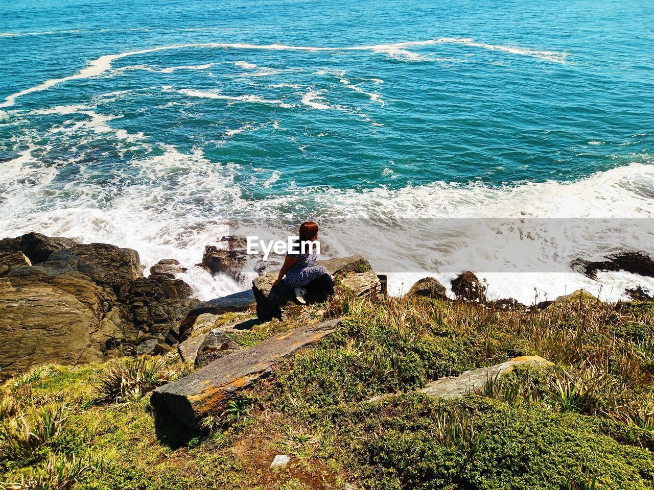 High angle view of rocks on beach