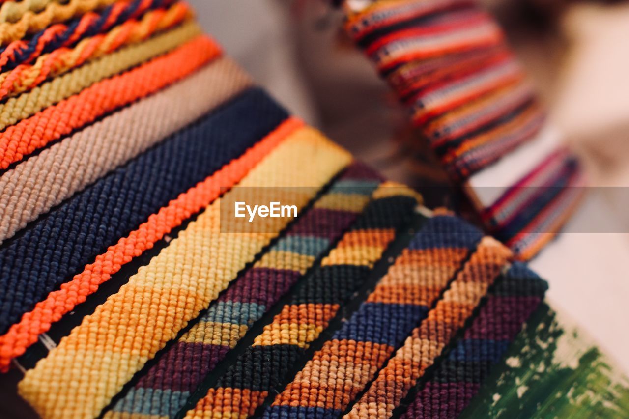 High angle view of colorful textile