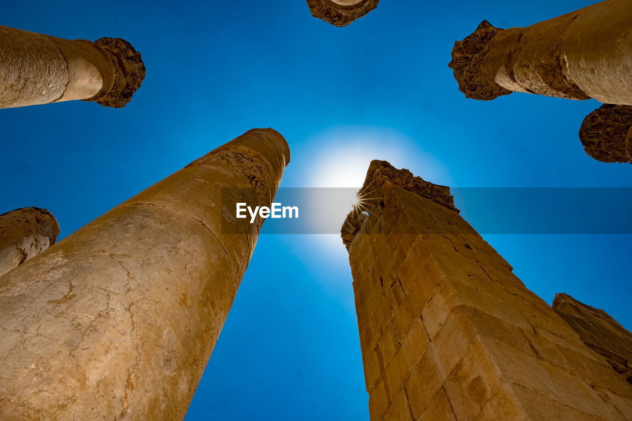 LOW ANGLE VIEW OF TEMPLE AGAINST BLUE SKY