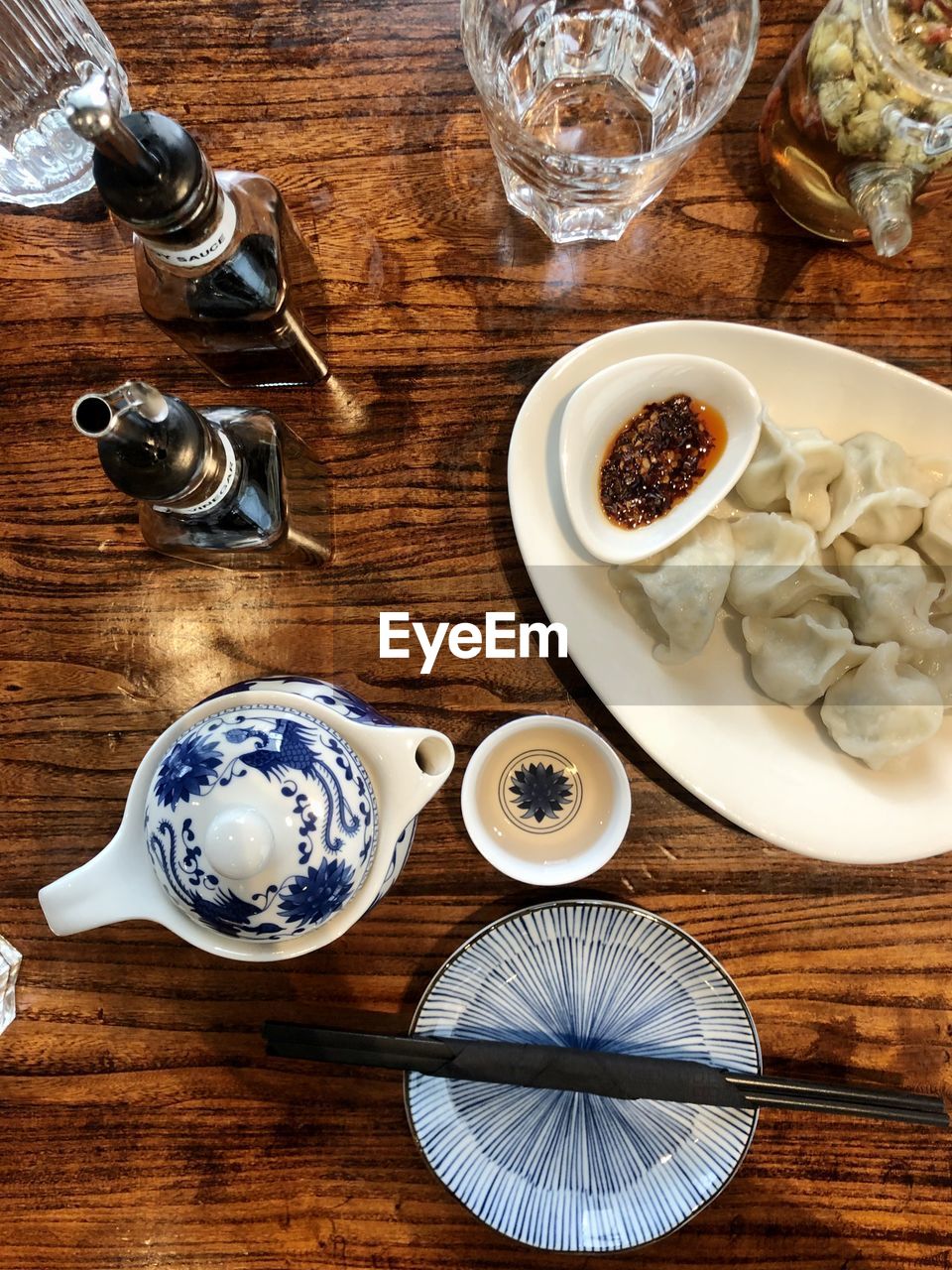 High angle view of dumplings on table