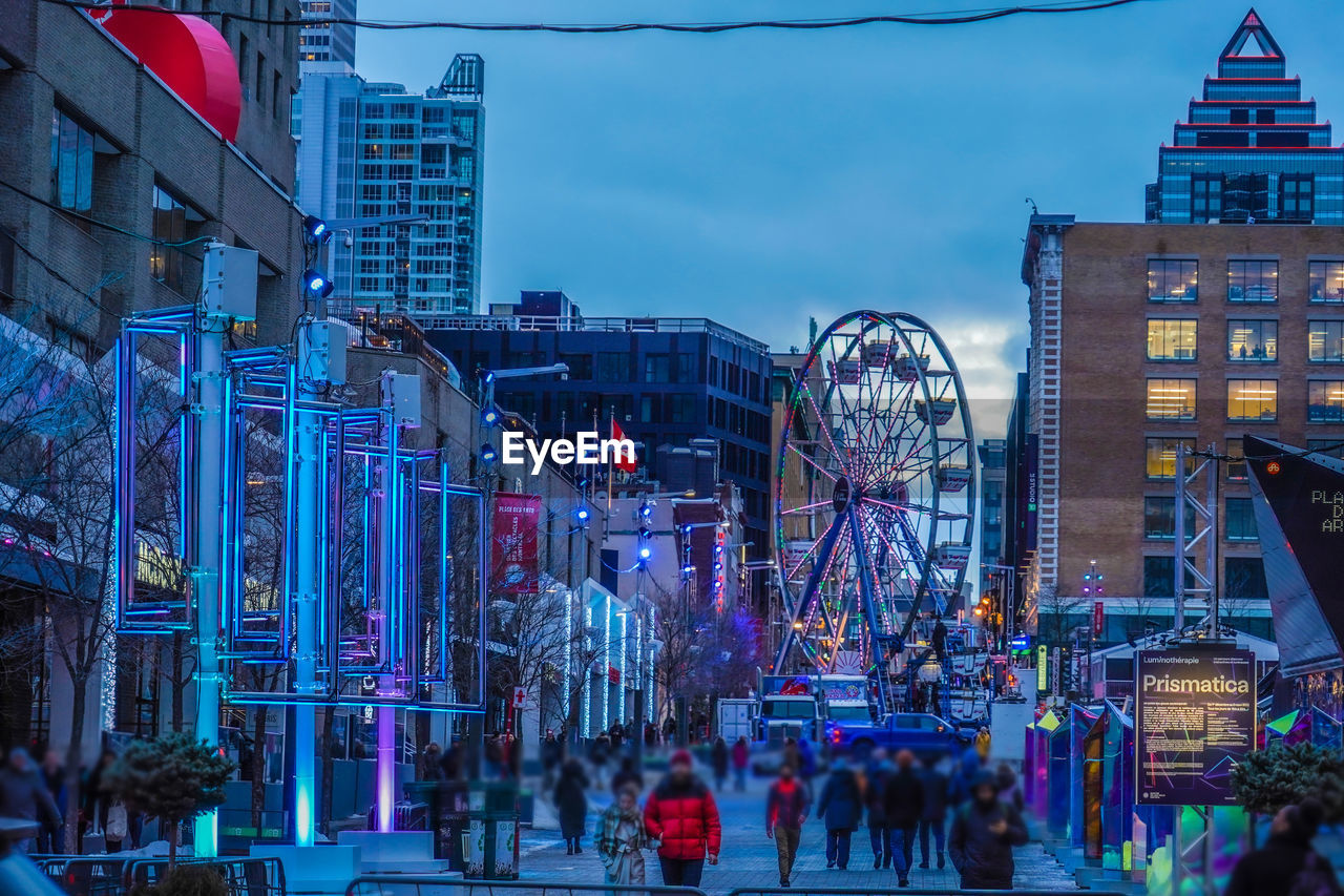 high angle view of people on city street