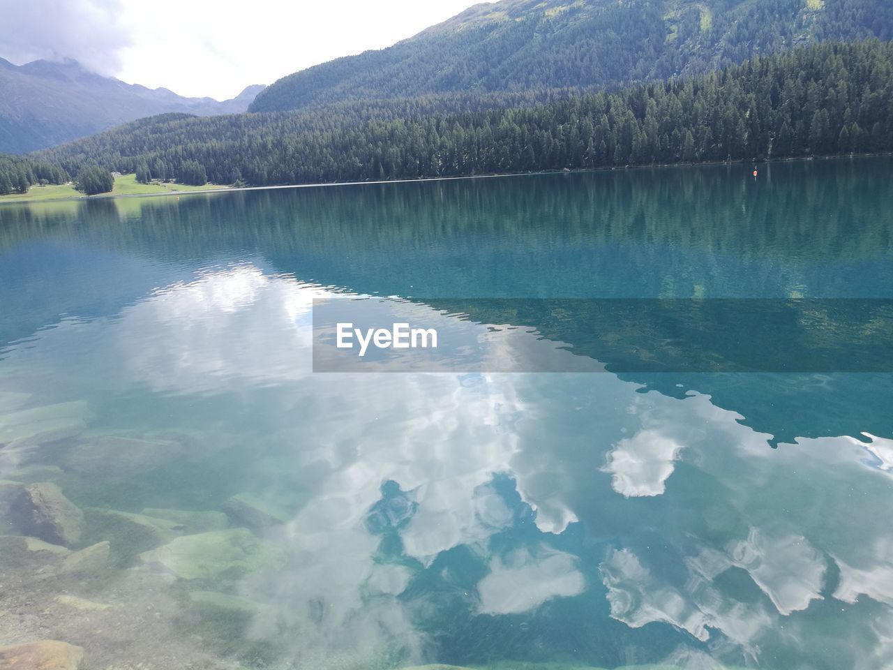 SCENIC VIEW OF LAKE BY MOUNTAIN AGAINST SKY