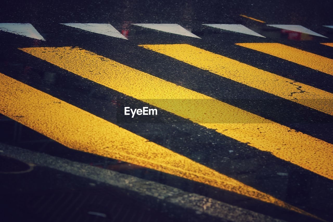 High angle view of zebra crossing on road