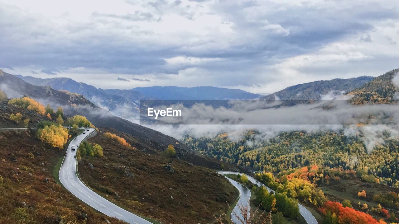 High angle view of mountains against sky