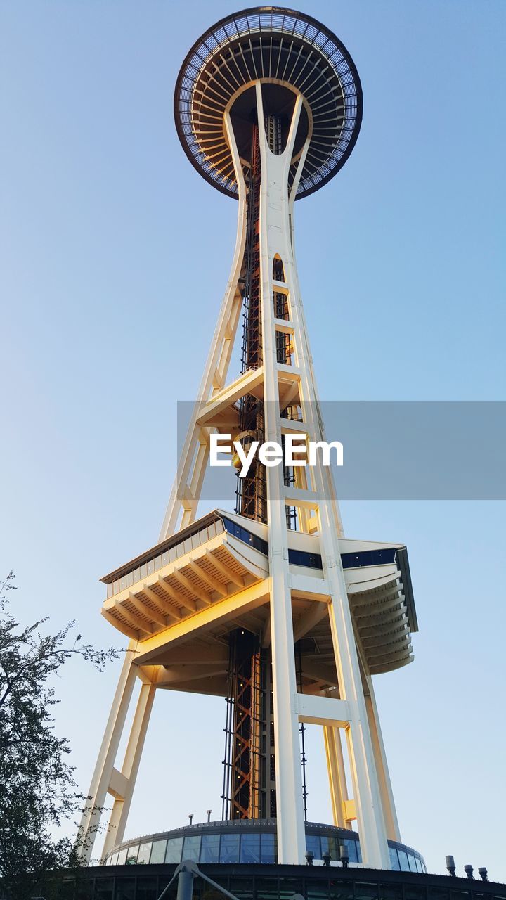 LOW ANGLE VIEW OF TOWER STRUCTURE AGAINST CLEAR SKY