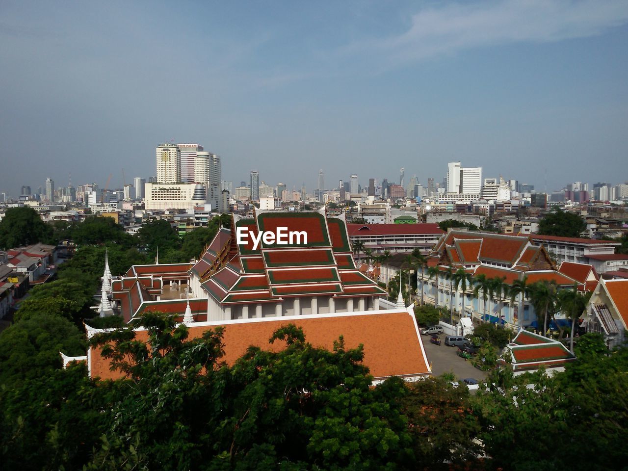 View of buildings against clear sky