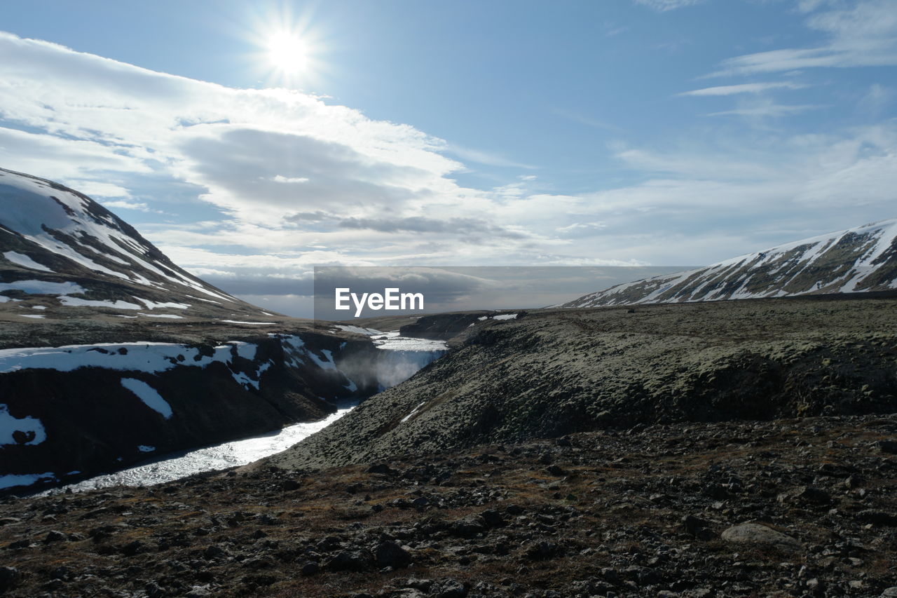 PANORAMIC VIEW OF SNOWCAPPED MOUNTAINS AGAINST SKY