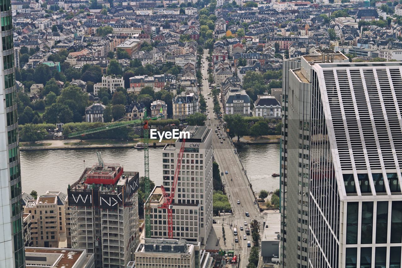 High angle view of bridge over river in city