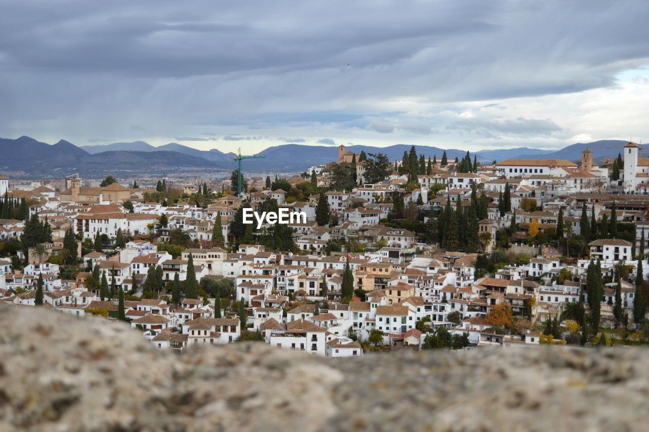 Aerial view of townscape against sky. granada, spain.