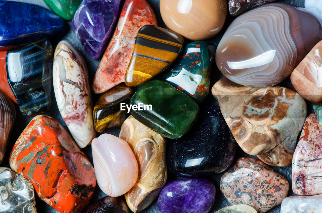 Collection of colored minerals. the texture of the stone.