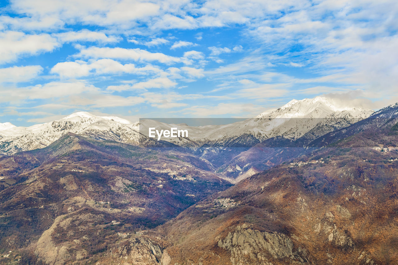 Scenic view of snowcapped mountains against sky