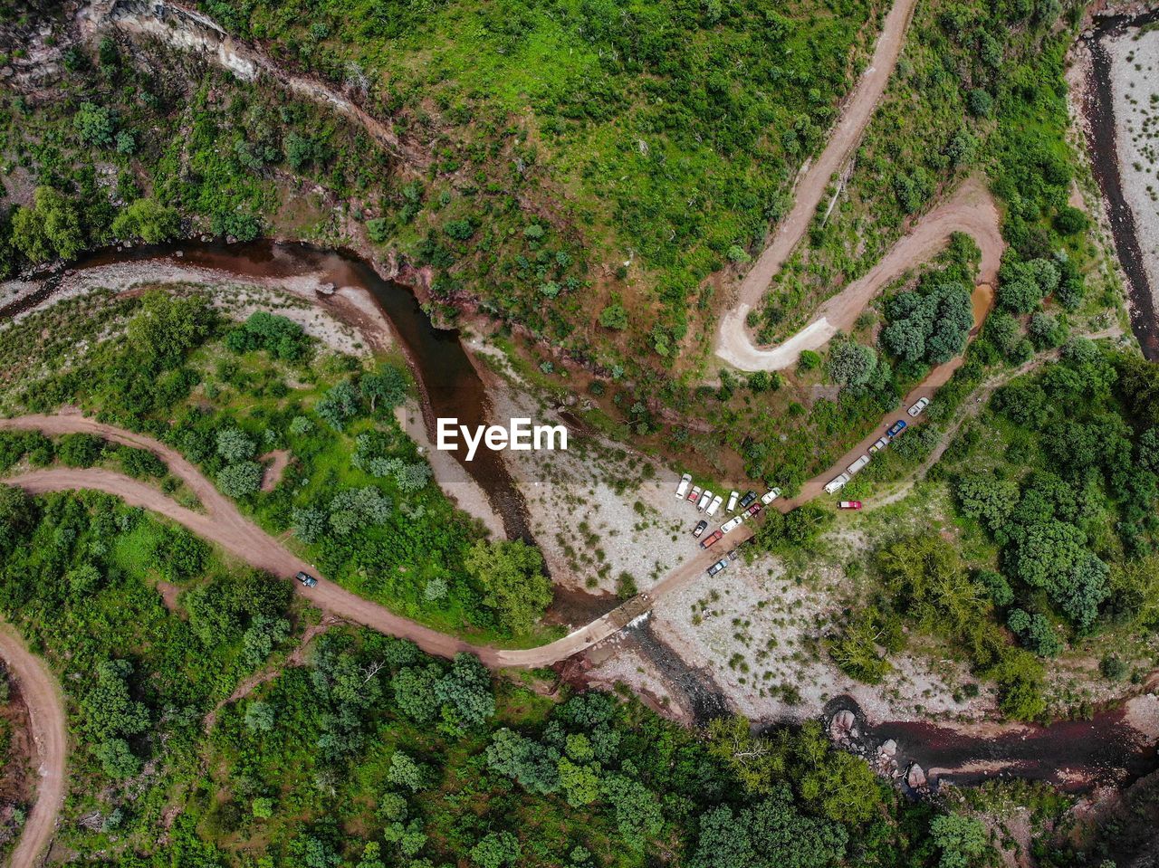 High angle view of winding road on mountain