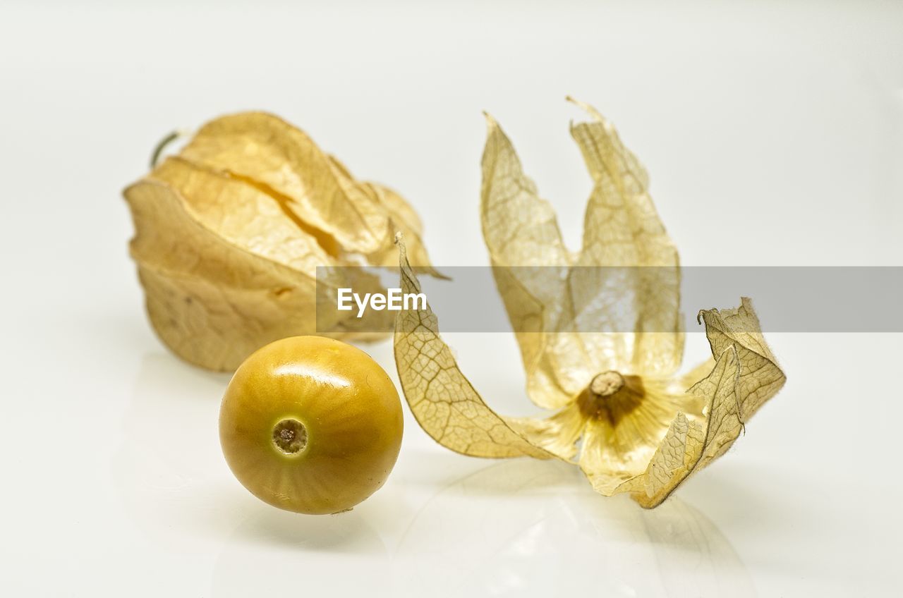 Fresh physalis fruit on white background. healthy eating.