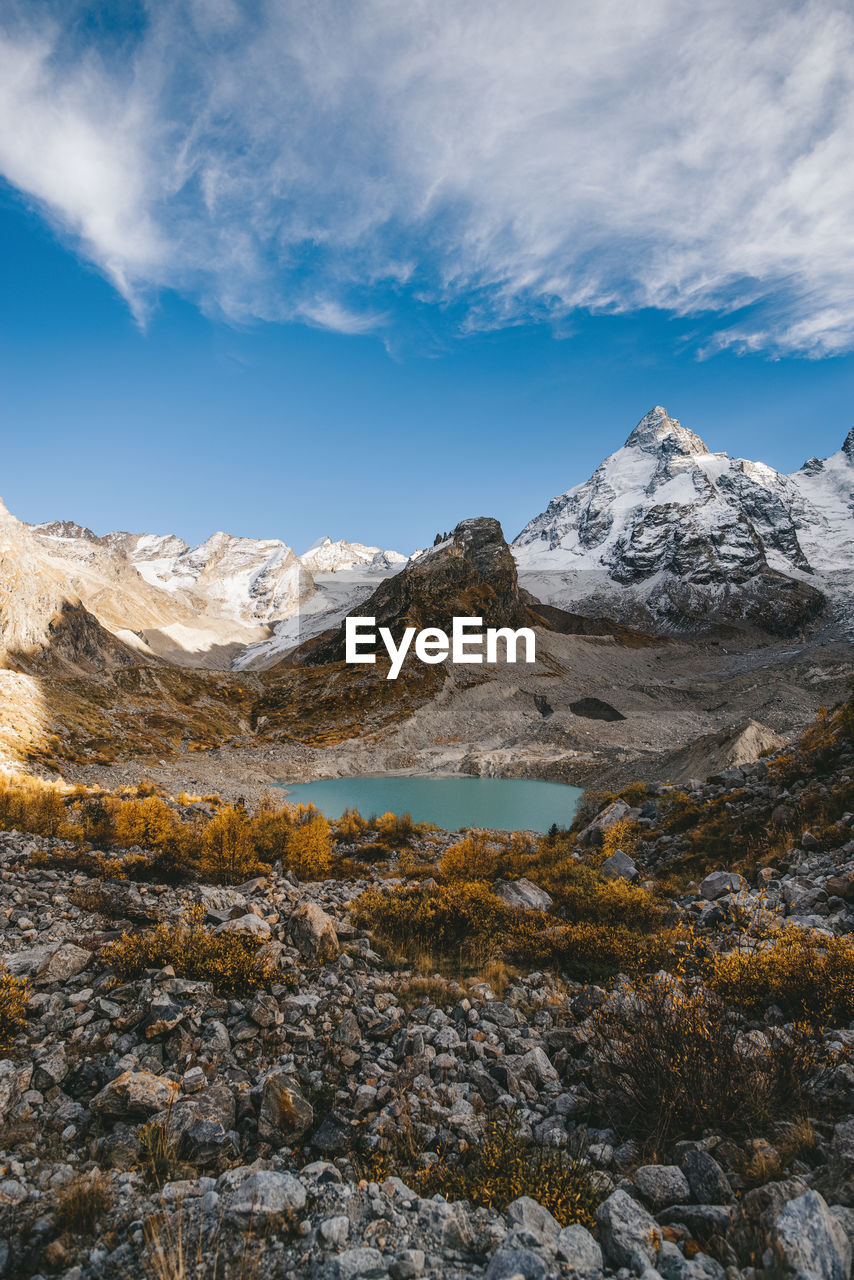 Scenic view of snowcapped mountains against sky