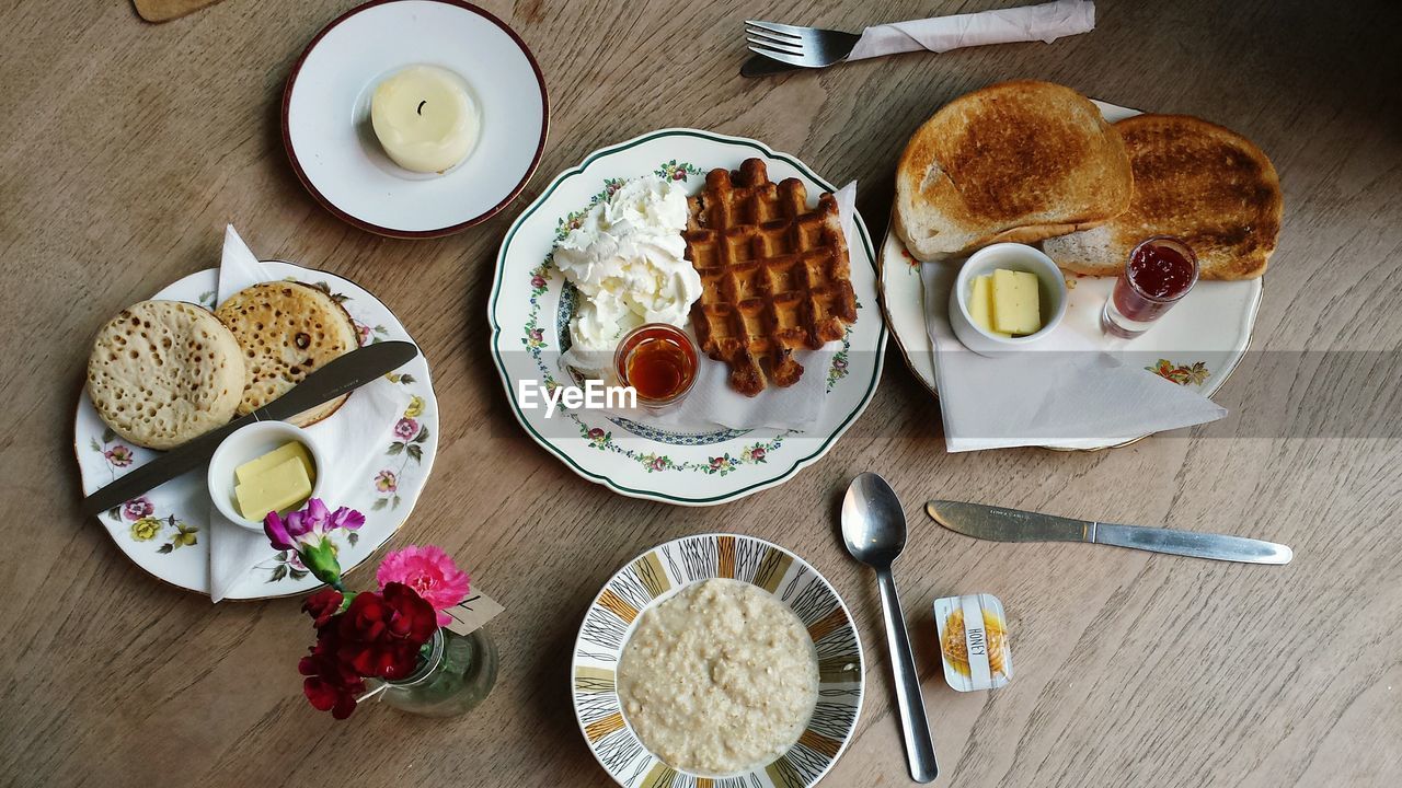 Directly above shot of various food on table