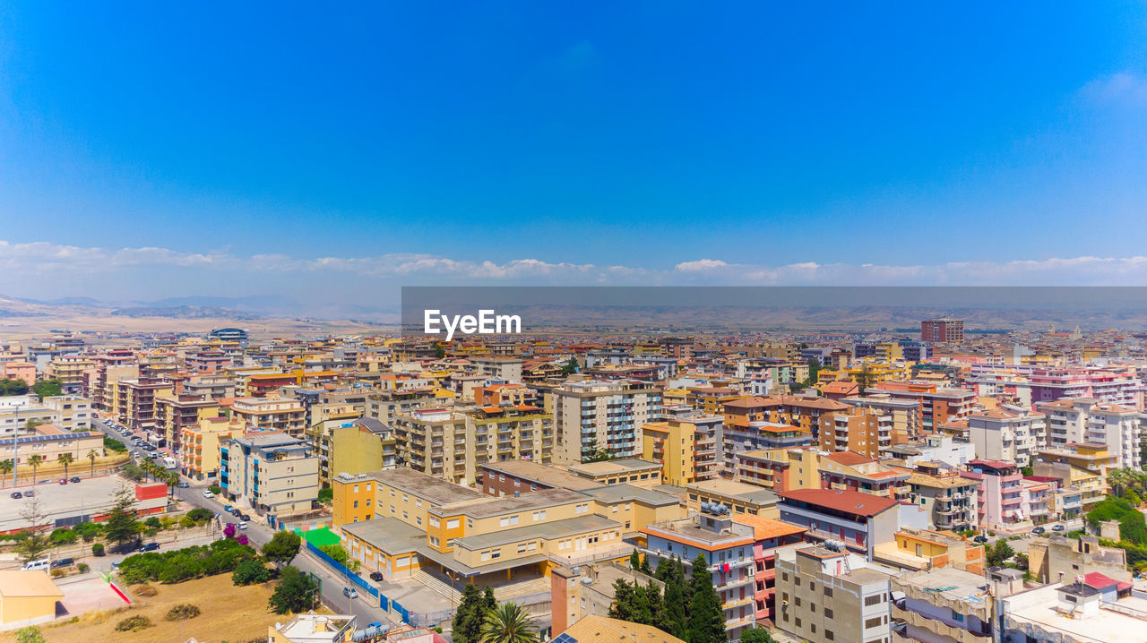 High angle view of buildings in city