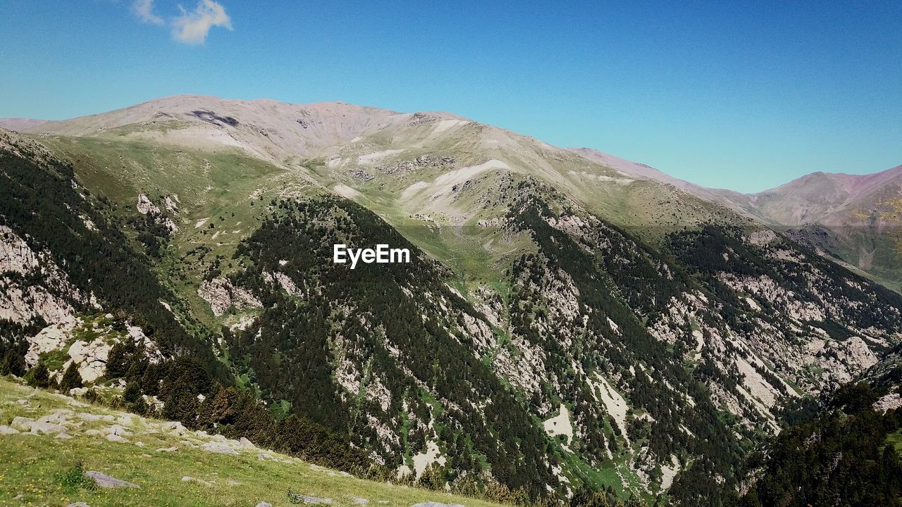 Scenic view of mountains against clear sky