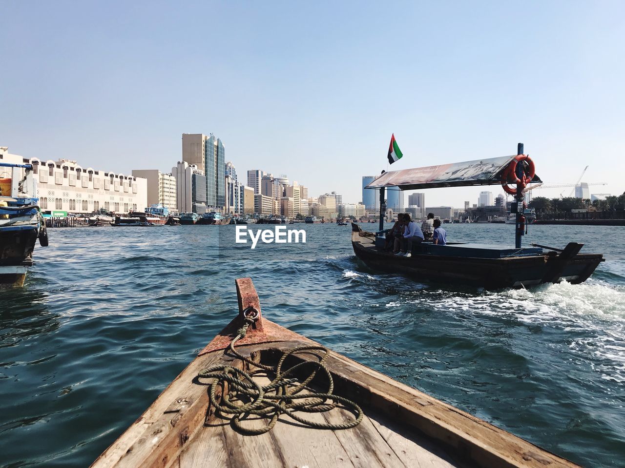 Boat in sea against clear sky