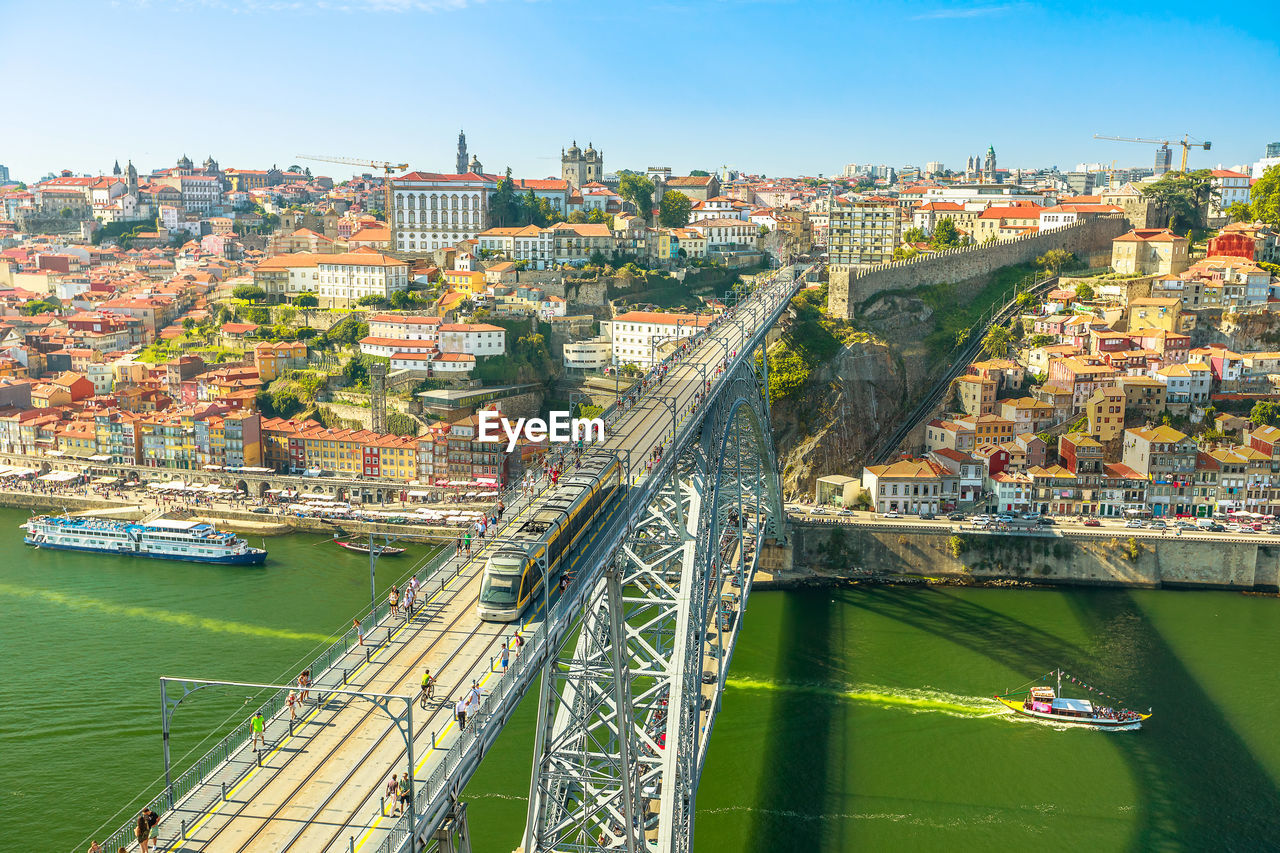 High angle view of bridge over river in city