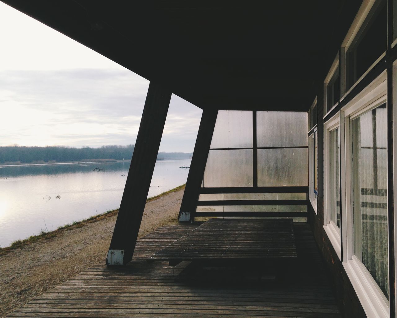 Terrace of lakeside building