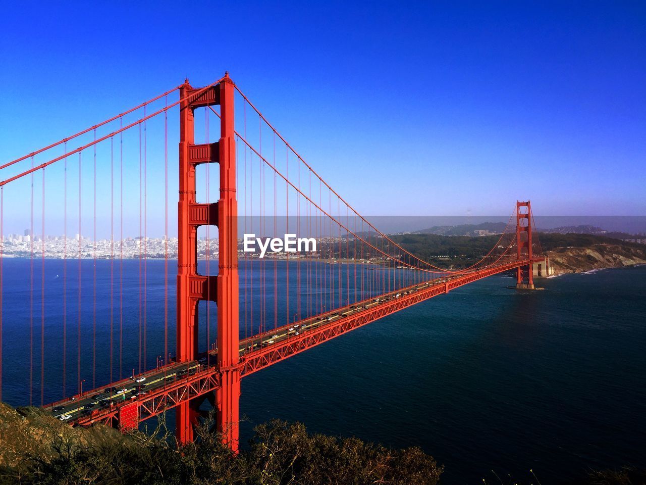 High angle view of golden gate bridge over bay