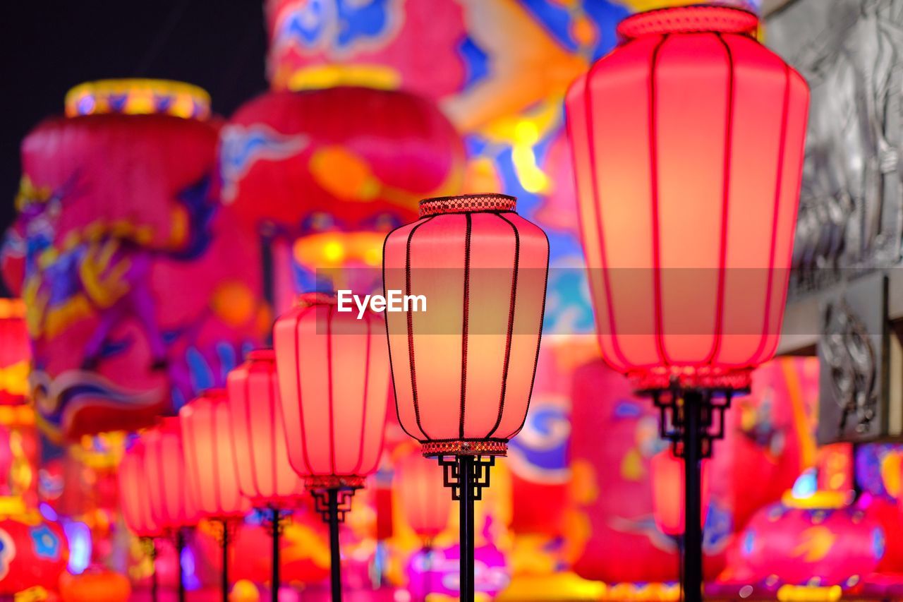 Low angle view of illuminated lanterns