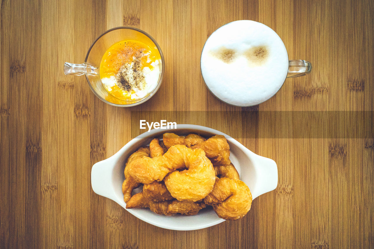 High angle view of breakfast on table