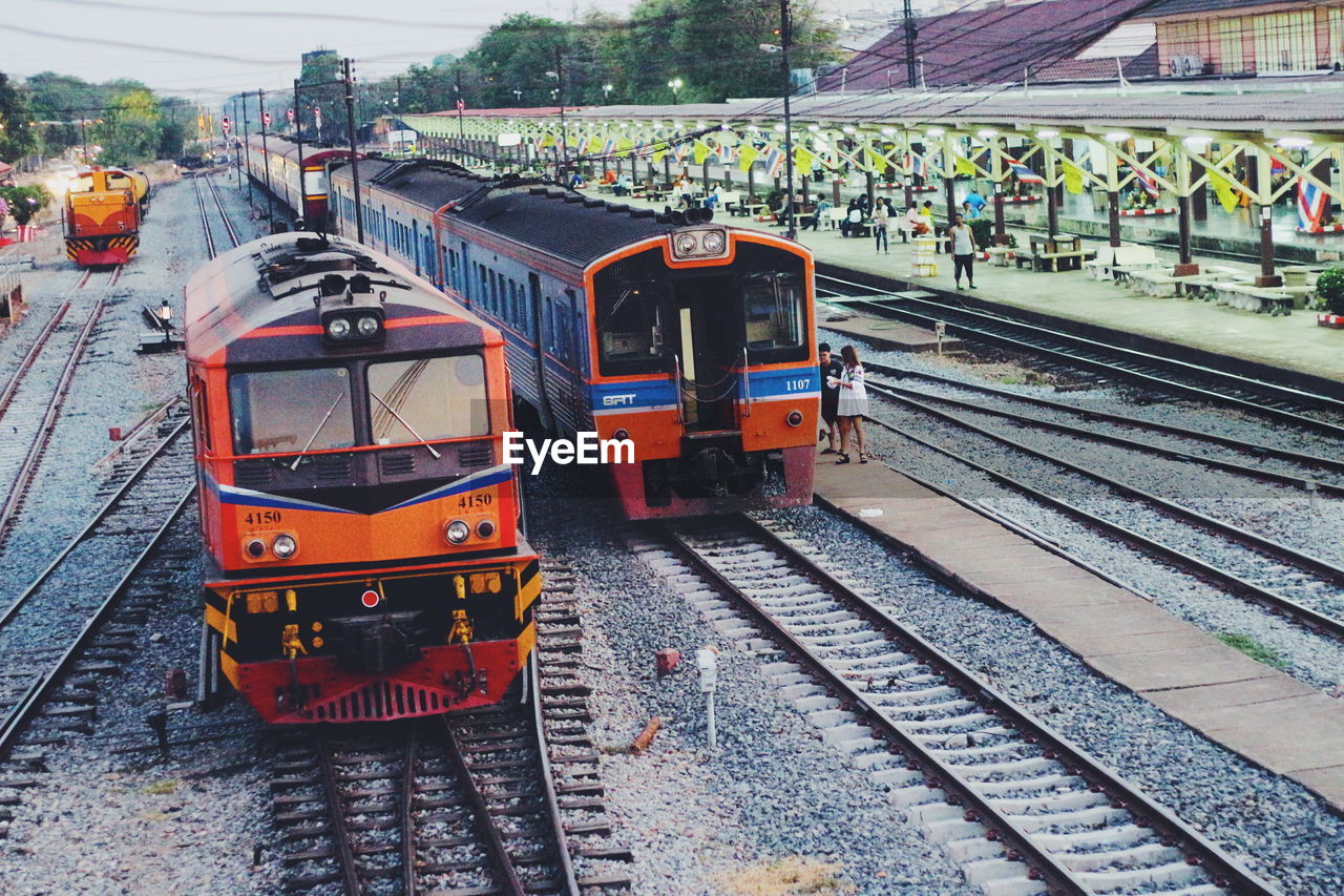 Trains at railroad station platform