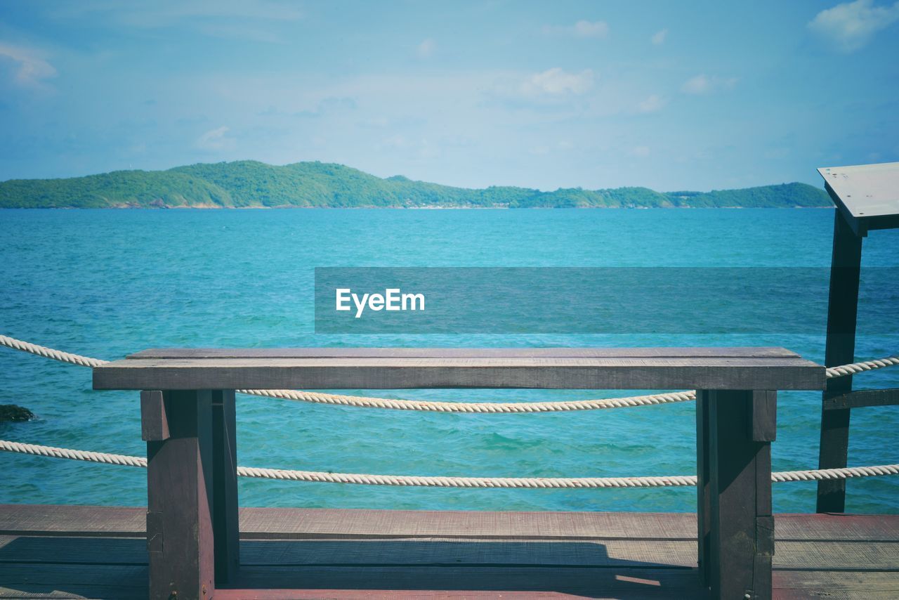 SCENIC VIEW OF SEA AGAINST SKY SEEN FROM RAILING