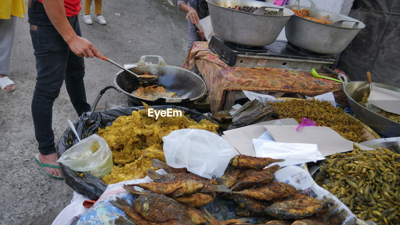 High angle view of people at traditional market stall