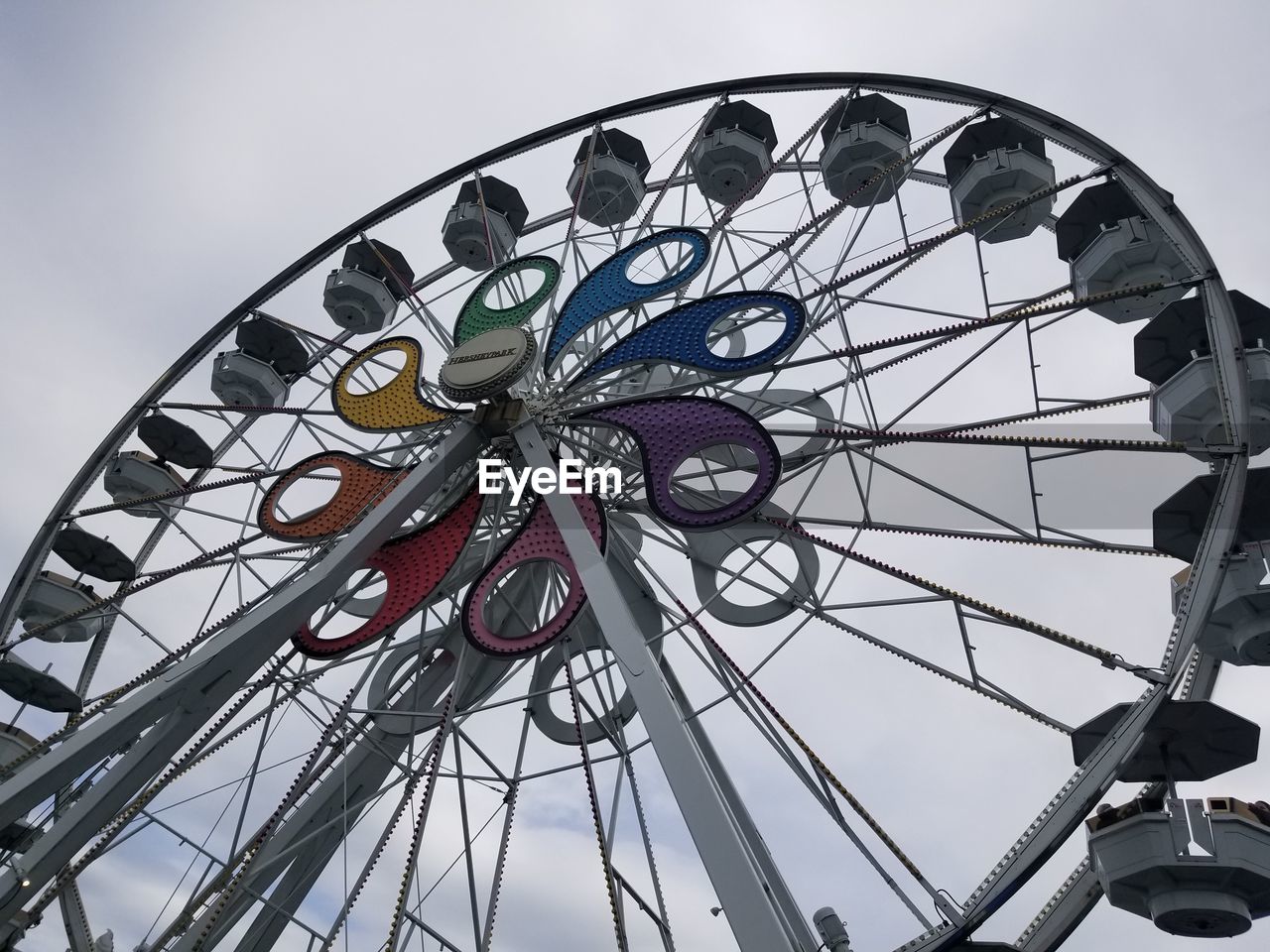 DIRECTLY BELOW SHOT OF FERRIS WHEEL AGAINST SKY