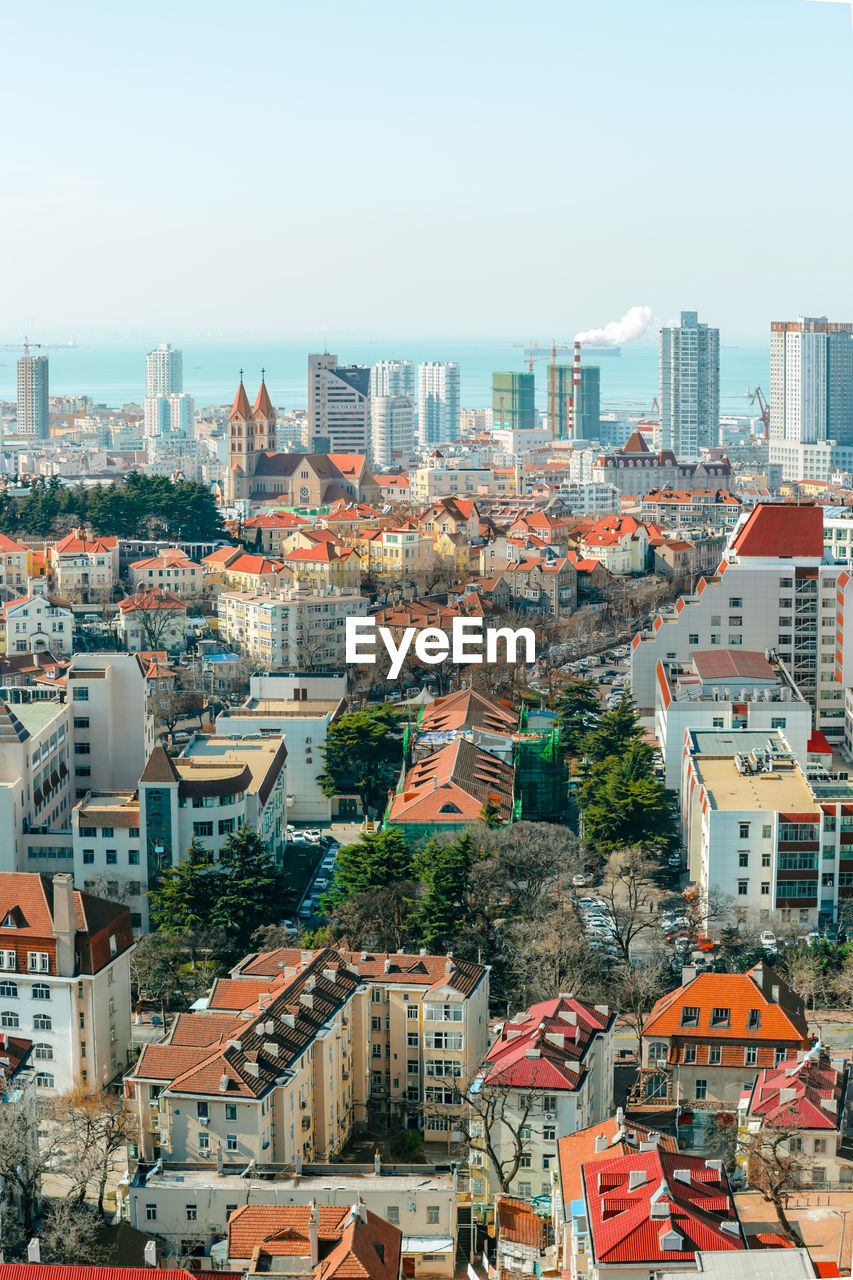 Cityscape against clear sky