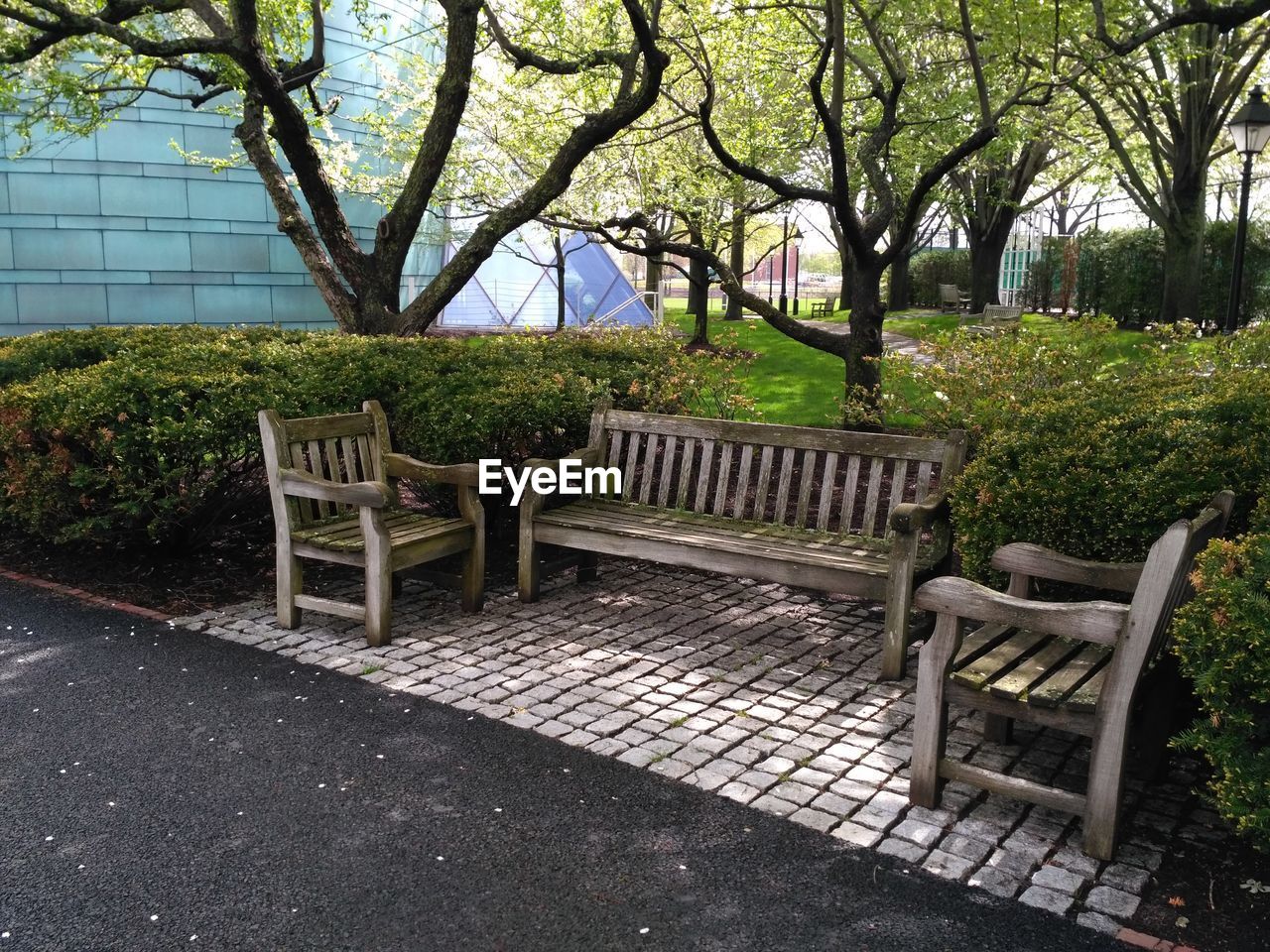 Table and trees in park