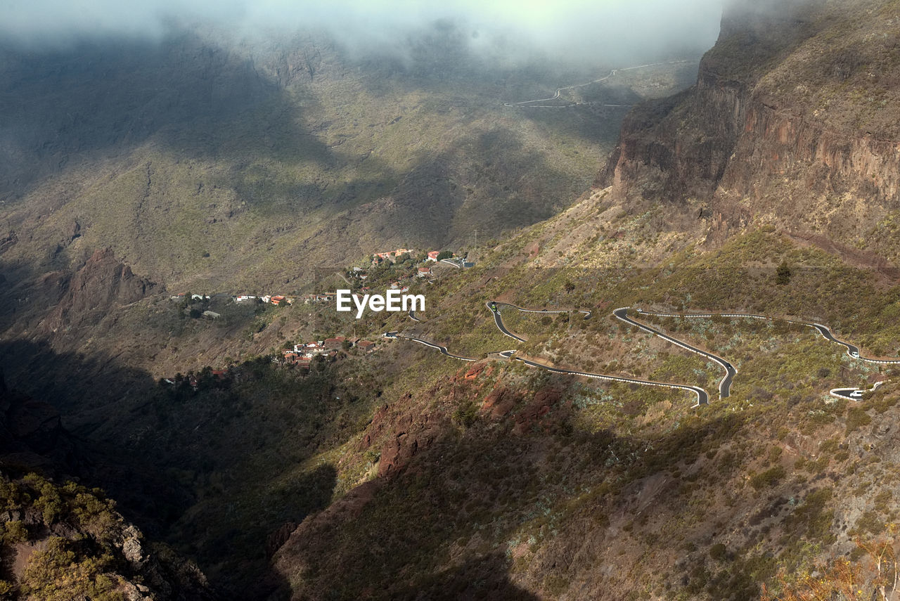 HIGH ANGLE VIEW OF MOUNTAIN LANDSCAPE AGAINST SKY