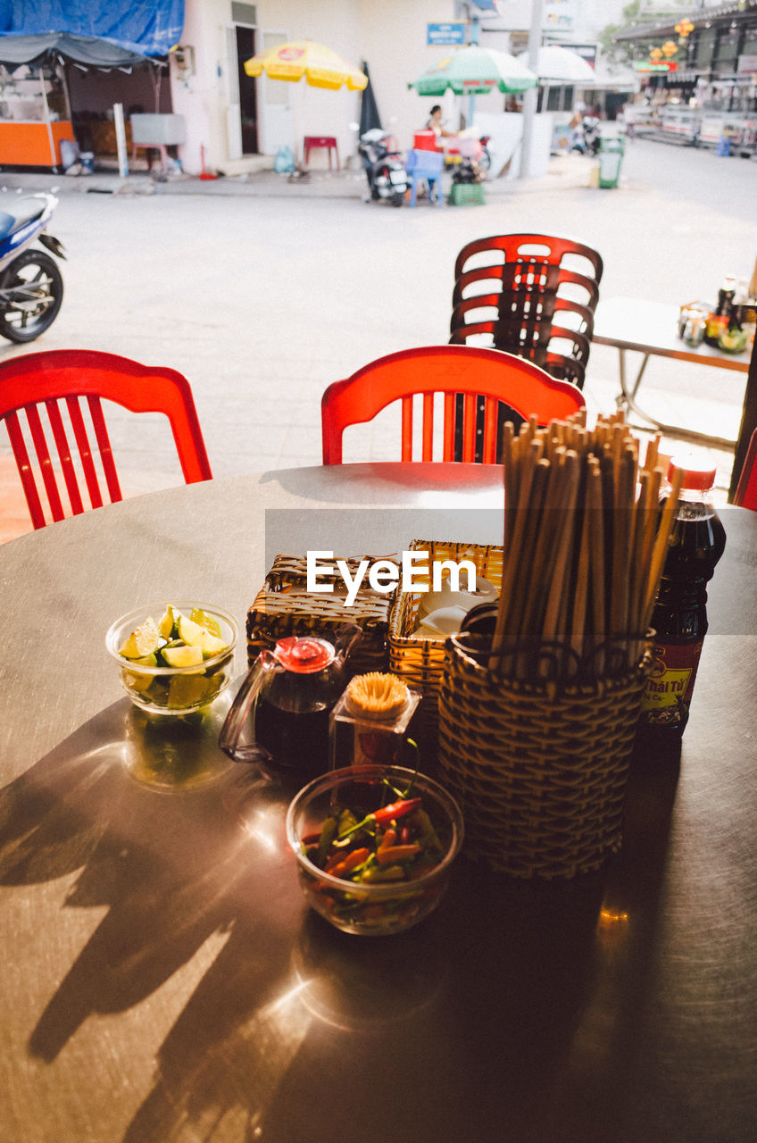CHAIRS AND TABLE IN CAFE